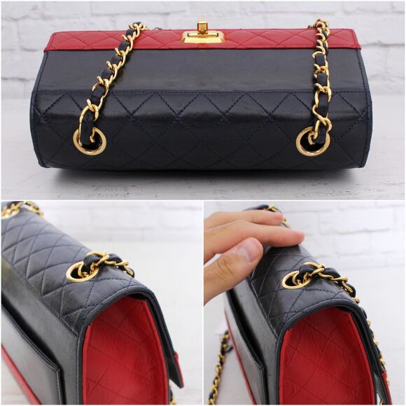 Chanel Trapezoid Flap Bag Two Tone Lambskin Leather Shoulder Crossbody Bag A4695 - Picture 7 of 13